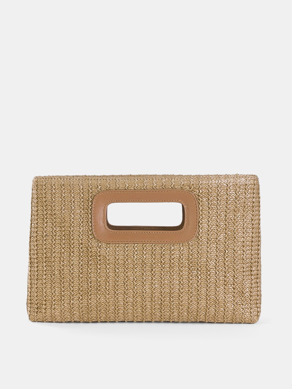 Commense Straw Woven Cutout Handle Clutch Bag